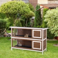 PawHut Wooden Rabbit Hutch w/ Dividers Asphalt Roof for Small Animals & Outdoors, Brown(m-2)