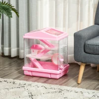 PawHut 3-Tier Hamster Cage Rodent Gerbil Habitat Rat House with Steel Wire, Exercise Wheel, Food Dish, Water Bottle, Pink(m-2)
