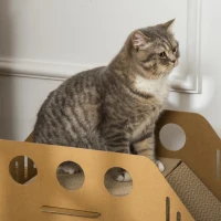 PawHut Cardboard Cat House DIY Cat Tree with Condos, Scratching Pad Board Hideaway Toy Pet Furniture, Brown(m-10)