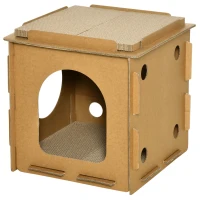 PawHut Cardboard Cat House DIY Cat Tree with Condos, Scratching Pad Board Hideaway Toy Pet Furniture, Brown(m-12)