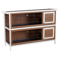 PawHut Wooden Rabbit Hutch w/ Dividers Asphalt Roof for Small Animals & Outdoors, Brown