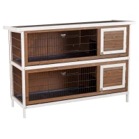 PawHut Wooden Rabbit Hutch w/ Dividers Asphalt Roof for Small Animals & Outdoors, Brown(m-1)