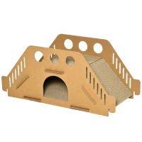 PawHut Cardboard Cat House DIY Cat Tree with Condos, Scratching Pad Board Hideaway Toy Pet Furniture, Brown(m-13)