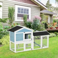 PawHut Rabbit Hutch, Wooden Bunny Hutch, Guinea Pig Cage, Small Animal Enclosure with Run Area, Removable Tray, Asphalt Roof, Lockable Doors and Ramp, Light Blue(m-8)