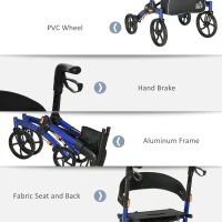 HOMCOM Rollator Walker for Seniors and Adults with 8'' Wheels, Seat, Aluminium Lightweight Folding Rolling Walker with Adjustable Handle, Storage Bag, Dual Brake, Blue(m-6)