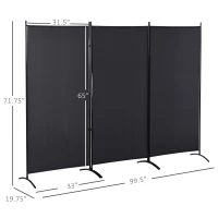 HOMCOM 6' 3 Panel Room Divider, Double Hinged Folding Wall Divider, Indoor Privacy Screen for Home Office,  Charcoal Grey(m-3)