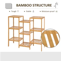 HOMCOM 9-Tier Bamboo Storage Shelf, Plant Stand, Utility Slatted Shelving Unit for Living Room, Balcony, Hallway, Bathroom, Natural(m-6)