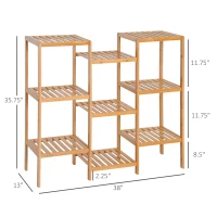 HOMCOM 9-Tier Bamboo Storage Shelf, Plant Stand, Utility Slatted Shelving Unit for Living Room, Balcony, Hallway, Bathroom, Natural(m-3)