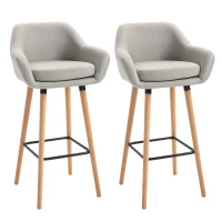 HOMCOM Modern Bar Stools Set of 2, 31.5" Barstools with Linen Fabric and Solid Wood Legs, Backrest and Footrest, Dining Room Kitchen Counter, Beige(m-2)