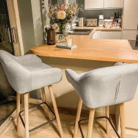 HOMCOM Modern Bar Stools Set of 2, 31.5" Barstools with Linen Fabric and Solid Wood Legs, Backrest and Footrest, Dining Room Kitchen Counter, Beige(m-11)