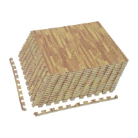 HOMCOM Soft EVA Foam Interlocking Floor Mats 96 Square Feet Exercise Workout Mat Kid Play Mat 24pcs(Light Grain Wood)(m-2)