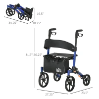 HOMCOM Rollator Walker for Seniors and Adults with 8'' Wheels, Seat, Aluminium Lightweight Folding Rolling Walker with Adjustable Handle, Storage Bag, Dual Brake, Blue(m-3)