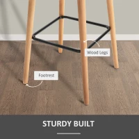 HOMCOM Modern Bar Stools Set of 2, 31.5" Barstools with Linen Fabric and Solid Wood Legs, Backrest and Footrest, Dining Room Kitchen Counter, Beige(m-6)