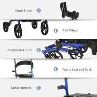 HOMCOM Aluminum Upright Walker with 10'' Wheels, Seat and Backrest, Folding Rollator Walker with Storage Bag, Blue(m-6)