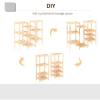 HOMCOM 9-Tier Bamboo Storage Shelf, Plant Stand, Utility Slatted Shelving Unit for Living Room, Balcony, Hallway, Bathroom, Natural(m-5)