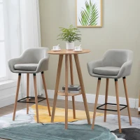 HOMCOM Modern Bar Stools Set of 2, 31.5" Barstools with Linen Fabric and Solid Wood Legs, Backrest and Footrest, Dining Room Kitchen Counter, Beige(m-1)