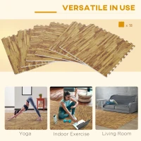 HOMCOM Soft Wood Grain EVA Foam Interlocking Floor Mats 72 Square Feet Exercise Workout Mat Kid Play Mat 18pcs (Light Wood Grain)(m-5)