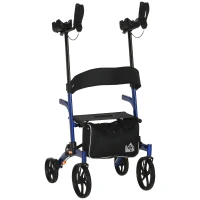 HOMCOM Aluminum Upright Walker with 10'' Wheels, Seat and Backrest, Folding Rollator Walker with Storage Bag, Blue(m-2)