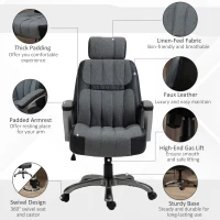 Vinsetto High-Back Home Office Chair 400lbs with Wide Seat, Linen PU High-Back Home Chair, Computer Desk Chair with Adjustable Height, Swivel Wheel, Black/Grey(m-8)