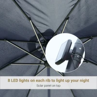 Outsunny 10ft Cantilever Solar Hanging Offset Umbrella Outdoor LED Lights Aluminum Market Banana Parasol Crank w/ Cross Base Garden Sun Shelter Blue(m-7)