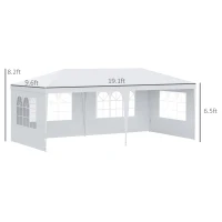Outsunny 10' x 20' Party Tent Outdoor Event Camping Gazebo Canopy with 4 Removable Sidewalls (White)(m-3)