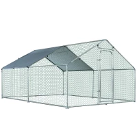 PawHut Large Chicken Coop Metal Chicken Run for Chickens with Waterproof and Anti-U Cover, Spire Shaped Walk in Fence Cage Hen House for Outdoor and Yard Farm Use, 1.26" Dia, 9.8' x 13.1' x 6.4'(m-1)