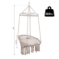 Outsunny Hanging Hammock Solid Single Swing Chair Indoor Outdoor Garden Braided Twisted Rope Reclining Sleeping Seat Beige(m-3)