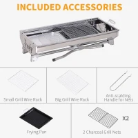 Outsunny 41" Foldable Charcoal Grill Camp BBQ Picnic Cooker Stainless Steel Barbecue Smoker Seasoning Plate Outdoor Backyard Cooking with Storage Shelf(m-5)