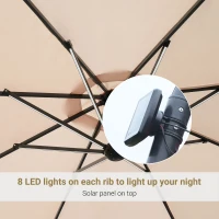Outsunny 10ft Cantilever Solar Hanging Offset Umbrella Outdoor LED Lights Aluminum Market Banana Parasol Crank w/ Cross Base Garden Sun Shelter Beige(m-7)