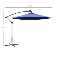 Outsunny 10ft Cantilever Solar Hanging Offset Umbrella Outdoor LED Lights Aluminum Market Banana Parasol Crank w/ Cross Base Garden Sun Shelter Blue(m-3)