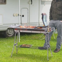 Outsunny 41" Foldable Charcoal Grill Camp BBQ Picnic Cooker Stainless Steel Barbecue Smoker Seasoning Plate Outdoor Backyard Cooking with Storage Shelf(m-1)