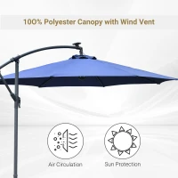 Outsunny 10ft Cantilever Solar Hanging Offset Umbrella Outdoor LED Lights Aluminum Market Banana Parasol Crank w/ Cross Base Garden Sun Shelter Blue(m-4)