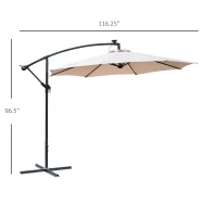 Outsunny 10ft Cantilever Solar Hanging Offset Umbrella Outdoor LED Lights Aluminum Market Banana Parasol Crank w/ Cross Base Garden Sun Shelter Beige(m-3)