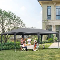 Outsunny 10' x 20' Party Tent Outdoor Canopy Garden Sun Shade with 8 Mosquito Mesh Netting and Zipper Door, Grey(m-1)