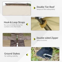 Outsunny 12' x 12' Foldable Pop-up Party Tent Instant Canopy Sun Shade Gazebo Shelter Steel Frame Oxford w/ Roller Bag, Khaki, Brown(m-6)