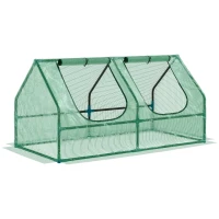 Outsunny 47" x 24" x 24" Portable Mini Tunnel Greenhouse Garden Planting Hot House Outdoor Flower Warm House Box w/ 2 Windows Steel Frame PE Cover, Green(m-2)