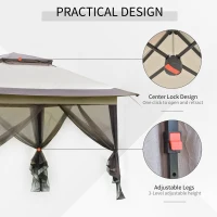 Outsunny 12' x 12' Foldable Pop-up Party Tent Instant Canopy Sun Shade Gazebo Shelter Steel Frame Oxford w/ Roller Bag, Khaki, Brown(m-5)