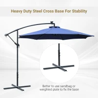 Outsunny 10ft Cantilever Solar Hanging Offset Umbrella Outdoor LED Lights Aluminum Market Banana Parasol Crank w/ Cross Base Garden Sun Shelter Blue(m-6)