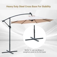 Outsunny 10ft Cantilever Solar Hanging Offset Umbrella Outdoor LED Lights Aluminum Market Banana Parasol Crank w/ Cross Base Garden Sun Shelter Beige(m-6)