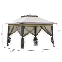 Outsunny 12' x 12' Foldable Pop-up Party Tent Instant Canopy Sun Shade Gazebo Shelter Steel Frame Oxford w/ Roller Bag, Khaki, Brown(m-3)