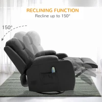 HOMCOM Luxury Faux Leather Heated Vibrating 8 Point Massage Recliner Chair with 360 Swivel and Remote, Black(m-7)