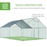 PawHut Large Chicken Coop Metal Chicken Run for Chickens with Waterproof and Anti-U Cover, Spire Shaped Walk in Fence Cage Hen House for Outdoor and Yard Farm Use, 1.26" Dia, 9.8' x 13.1' x 6.4'(m-6)