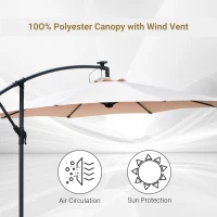 Outsunny 10ft Cantilever Solar Hanging Offset Umbrella Outdoor LED Lights Aluminum Market Banana Parasol Crank w/ Cross Base Garden Sun Shelter Beige(m-4)