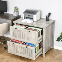 HOMCOM Retro Style 2-Drawer Lateral File Cabinet Chest with Hanging Bars, Wooden Documents Storage for Letter/Legal Size, Grey(m-8)