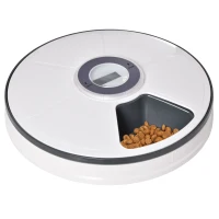PawHut Auto 6 Meal Trays for Wet or Dry Cat Food, Dog Meal Dispenser w/ Timer, 128 ml(m-1)