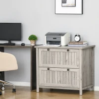 HOMCOM Retro Style 2-Drawer Lateral File Cabinet Chest with Hanging Bars, Wooden Documents Storage for Letter/Legal Size, Grey(m-2)