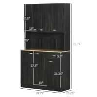 HOMCOM 71" Modern Buffet with Hutch, Standing Kitchen Hutch with Storage Cabinets, Drawer, Open Space with Microwave Stand, Black(m-3)