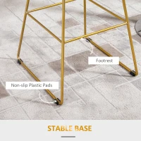 HOMCOM Modern Bar Stools Set of 2, Bar Height Barstools, 29.5" Seat Height Bar Chairs for Kitchen, Pub with Backrest and Footrest, Steel Frame, Gold(m-6)
