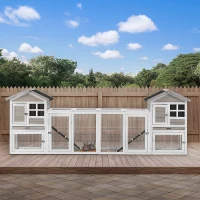 PawHut 102" 2 in 1 Wooden Rabbit Hutch, Double Main House Pet Playpen, Large Bunny House Enclosure for Indoor/Outdoor with 2 Run Boxes, Tray, and Ramp, for Rabbits, Chickens, Ducks, Guinea Pig, Gray(m-8)