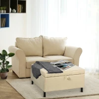 HOMCOM 2-In-1 Design Convertible Single Sofa Bed with Side Pocket and Metal Frame Couch for Living Room, Beige(m-11)